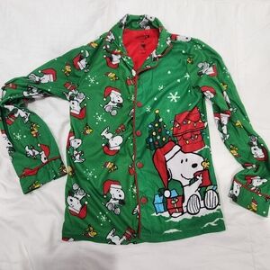 Peanuts Snoopy Youth Size Medium Christmas Button Up  Pajama Set